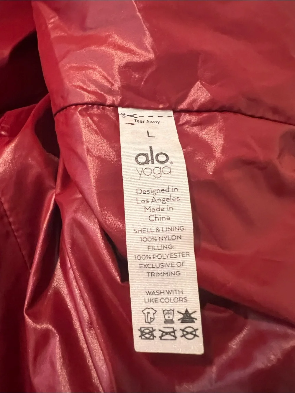 Alo Yoga Stunner Glossy Oversized Hooded Puffer Jacket Cranberry Size  Large.